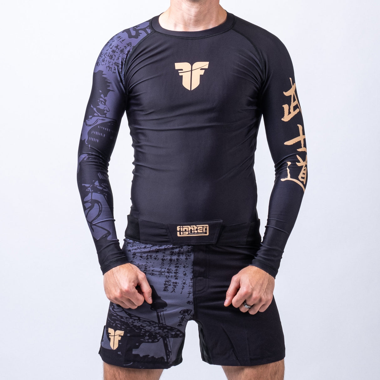 Fighter Rashguard Samurai with Long Sleeves - black/gold, FRSG-SAM-01-LS