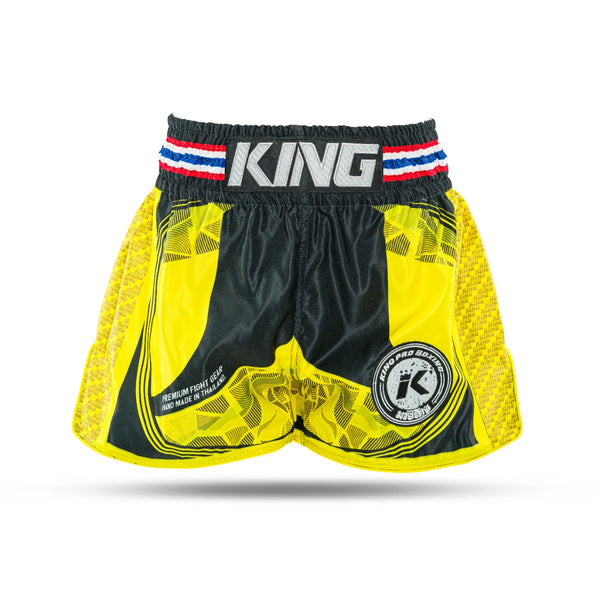 King Classic Muay Thai Shorts - yellow/black,  KPB FLAG 3